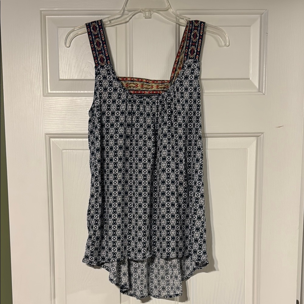 Asymmetrical Blue and White Sleeveless Tank Top